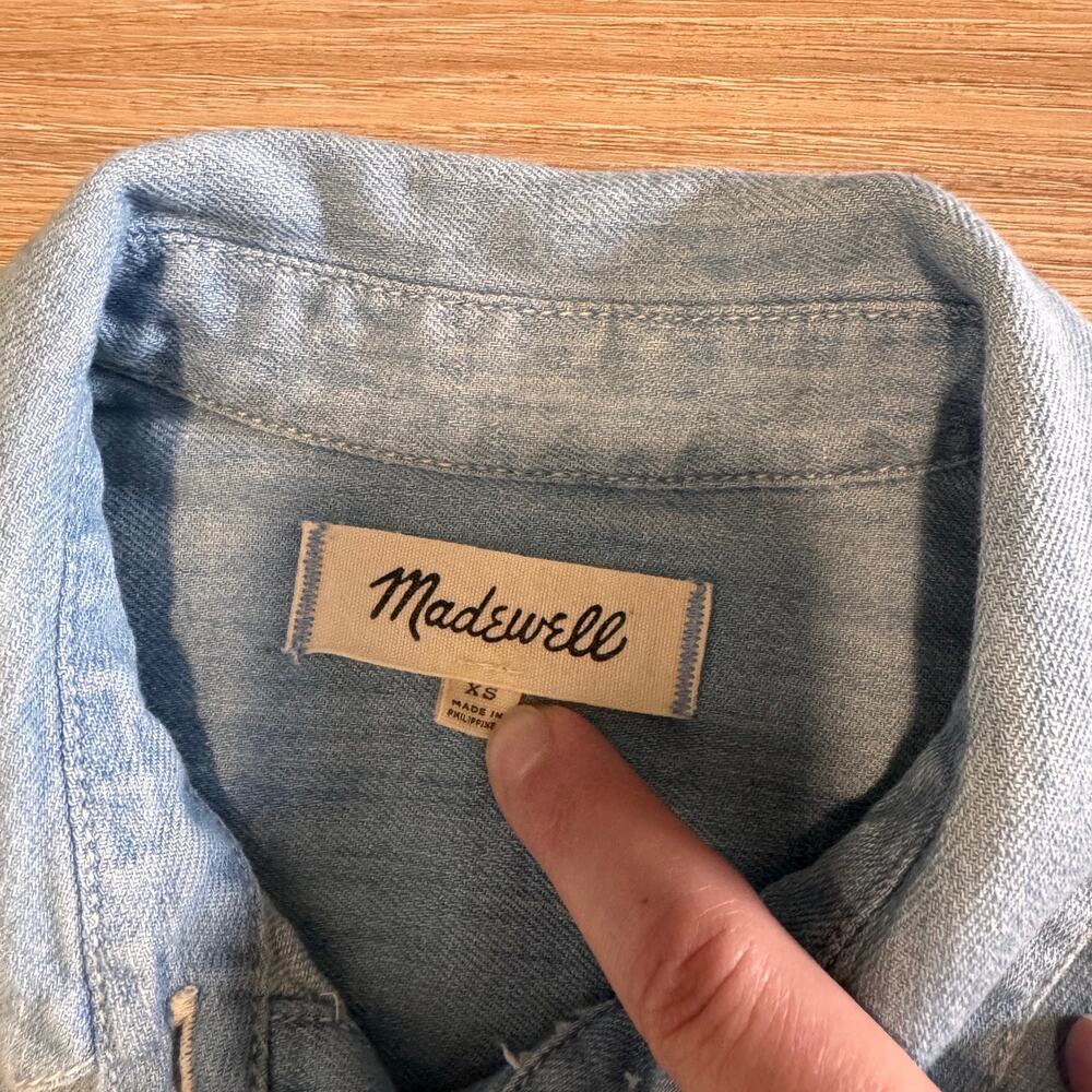 Madewell | Light Wash Chambray Shirt Dress XS Button Front Casual Denim - Picture 3 of 14